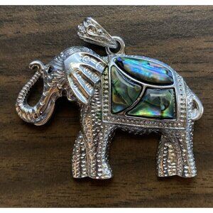 Elephant Charm Necklace Or Keychain Pendant Silver Tone Inlaid Stones